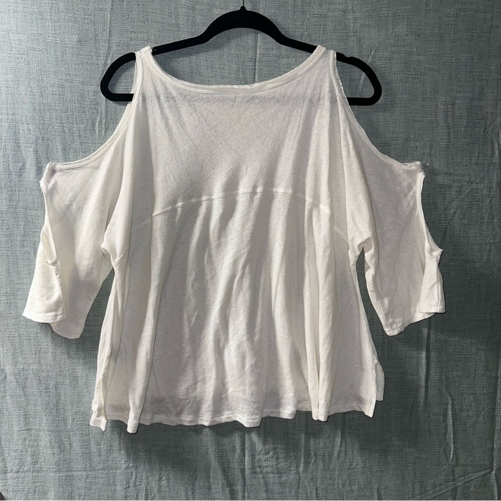Free people we the free White linen blend cold Shoulder slouchy T-shirt Petite S